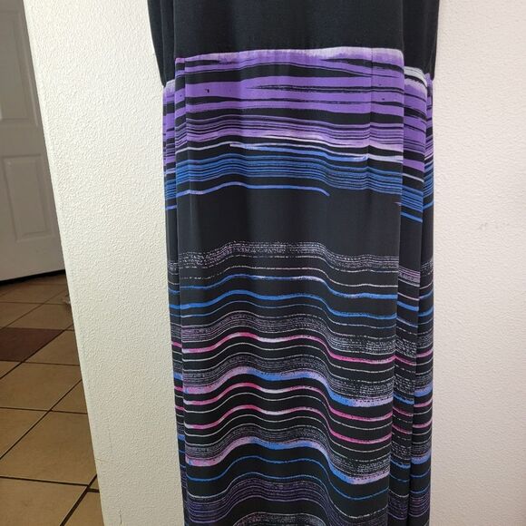 Vince Camuto Rich Black Chiffon Overlay Sweep Stripe Maxi Dress 1X - Picture 5 of 8